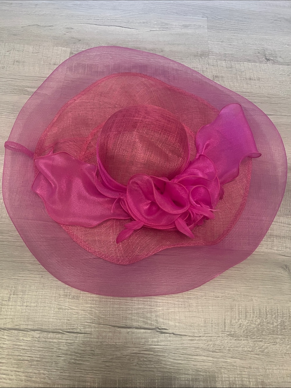 Bright Pink Wide-Brim Floral Dress Hat - Picture 2 of 3